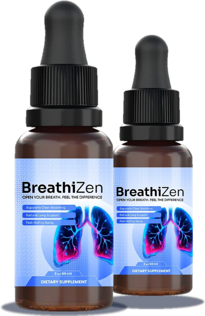 Two bottles of BreathiZen daily lung wellness spray